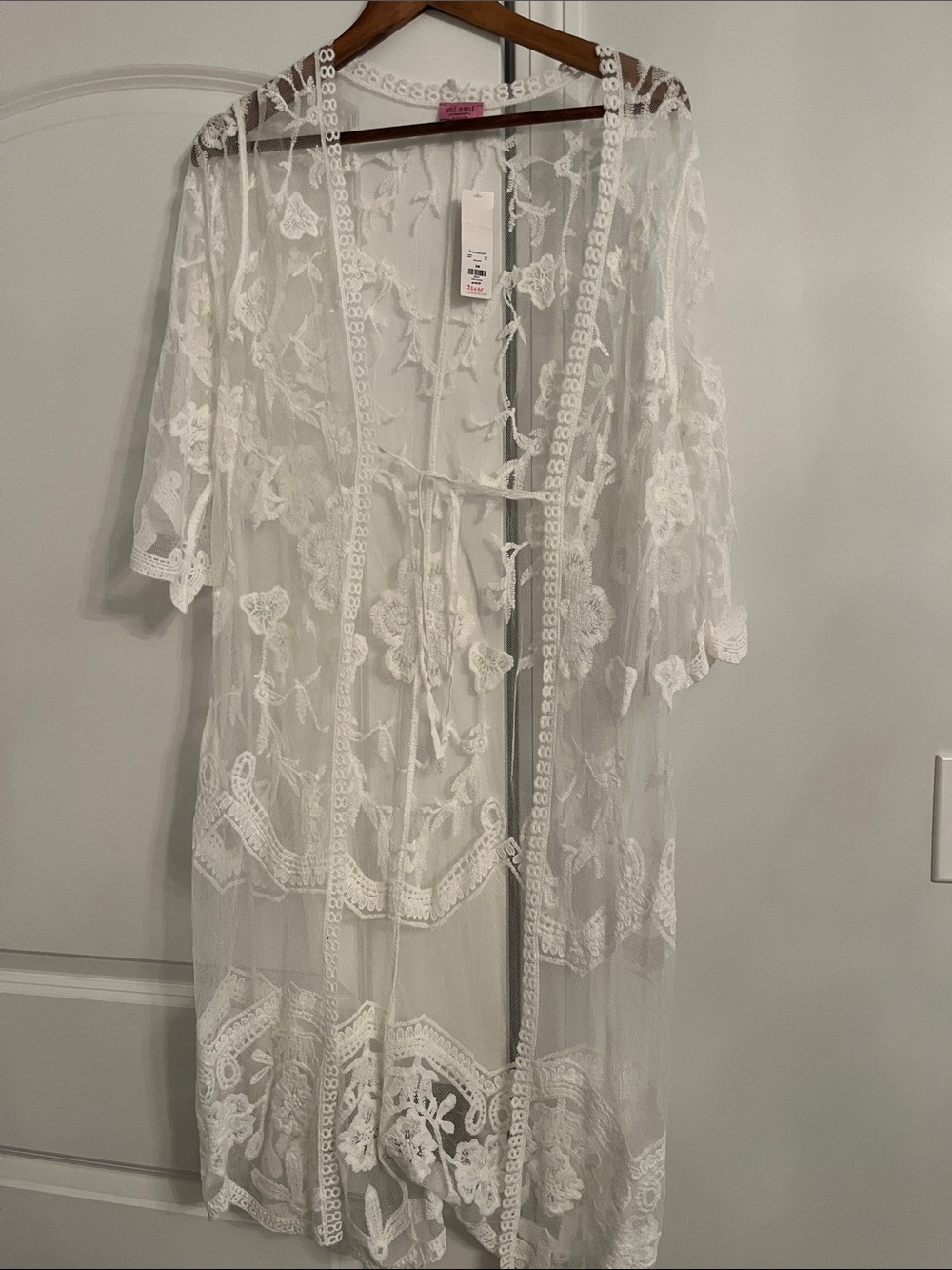 White Lace Sheer Kimono Cover-Up -